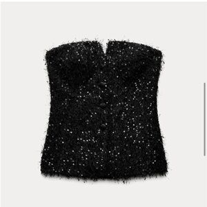 NWT Zara Fringe and Sequin Bustier Top